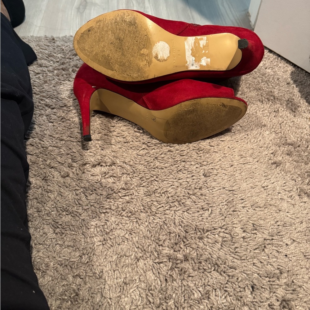 Marc Fisher Red Heeled Suede Shoes - Picture 4 of 5